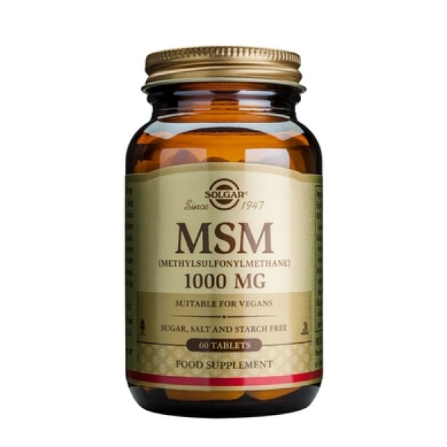 Solgar MSM 1000mg, 60Tabs. Συμβάλλει στην ενίσχυση του συνδετικού οστού