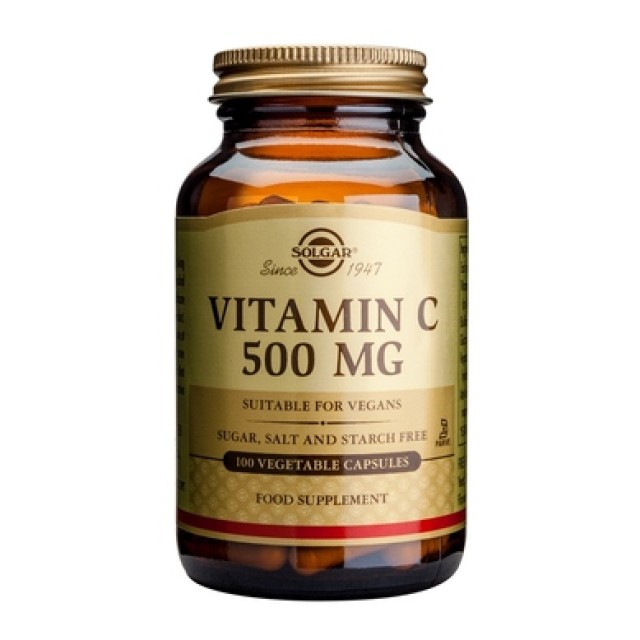 Solgar Vitamin C 500mg  100Veg.Caps, Συμβάλλει στην ομαλή λειτουργία του ανοσοποιητικού & νευρικού συστήματος