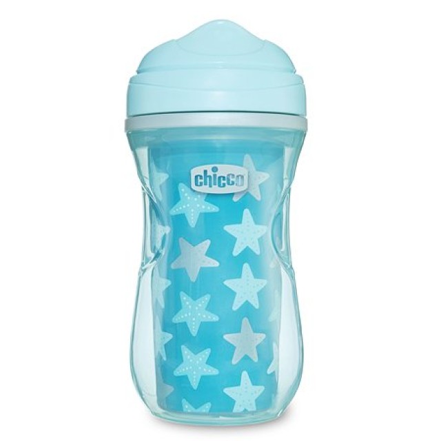 Chicco Active Cup 14m+ Μονωμένο Κύπελλο με Μαλακό Στόμιο, Χρώμα Γαλάζιο με Σχέδιο Αστέρια 266ml