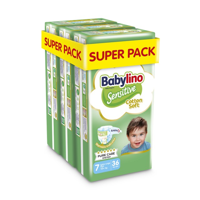 Babylino Sensitive Cotton Soft No7 15+ Kg SUPER PACK 108 τμχ (3X36)