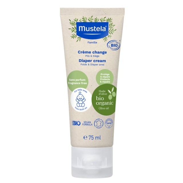 Mustela BIO Organic Cream, Κρέμα Αλλαγής Πάνας για τη Μηρογεννητική Περιοχή & τις Πτυχώσεις 75ml