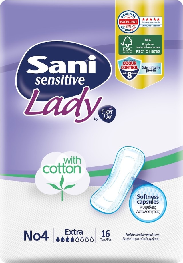 Sani Lady Sensitive Discreet Extra Επιθέματα Ελαφριάς Ακράτειας, 16 Τεμάχια