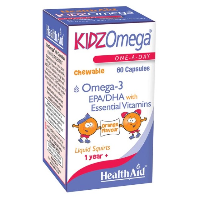 Health Aid KIDZ Omega 3 Chewable, Σωστή Ανάπτυξη του Παιδικού Οργανισμού 60 Μασώμενες Κάψουλες