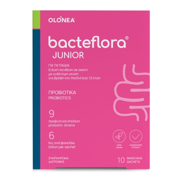 Olonea Bacteflora Junior ,Συμπλήρωμα διατροφής με προβιοτικά για βρέφη και παιδιά έως 12 ετών 10 Φακελάκια 