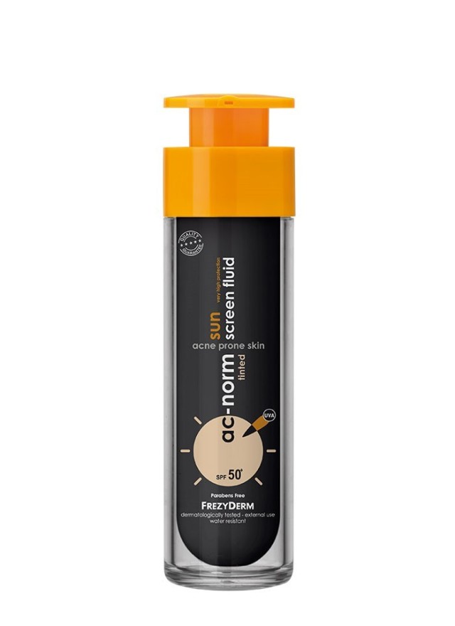 Frezyderm AC-Norm Sun Screen Fluid Tinted SPF50+ Αντιηλιακή Υγρή Κρέμα με Αίσθηση Πούδρας, 50ml