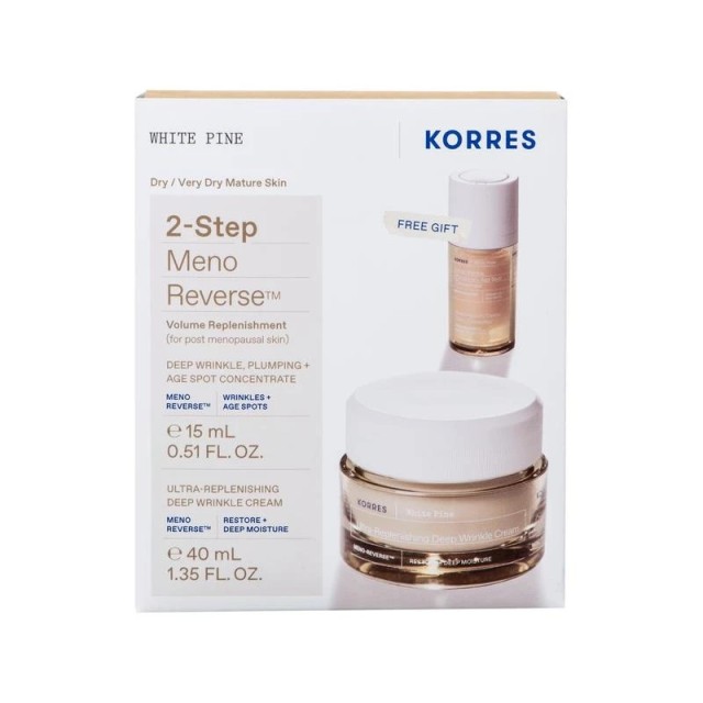 Korres Promo 2-Step Meno Reverse White Pine Κρέμα Ημέρας για Αναπλήρωση Όγκου για Ξηρές & Αφυδατωμένες Επιδερμίδες 40ml & Δώρο Serum Προσώπου Λευκή Πεύκη για Αναπλήρωση Όγκου 15ml