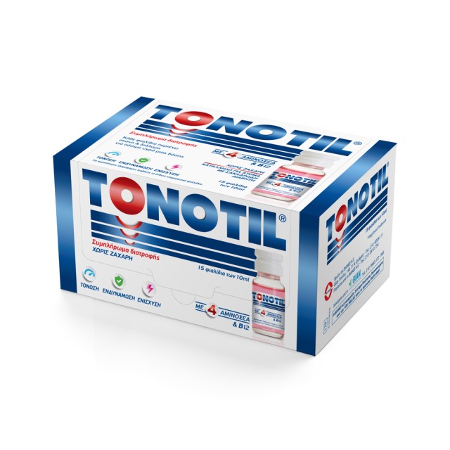 Tonotil Συμπλήρωμα Διατροφής με 4 Αμινοξέα & B12, 15 Φιαλίδια x 10ml