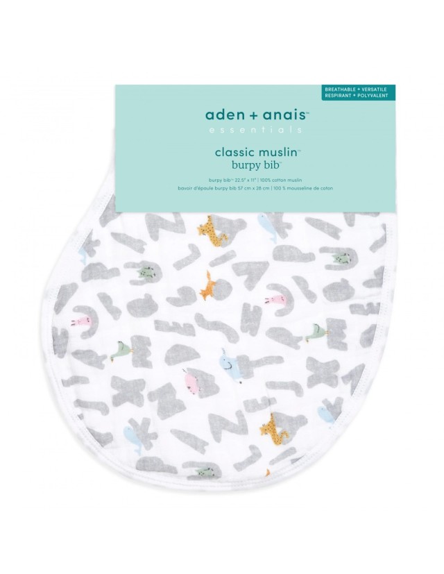 Aden+Anais Essentials Cotton Muslin Burpy Bib, Alphabet 1 Τεμάχιο