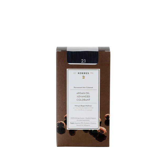 Korres Argan Oil Advanced Colorant N2.1 Blue Black, Βαφή Μαλλιών Χρώμα Μαύρο Μπλε 