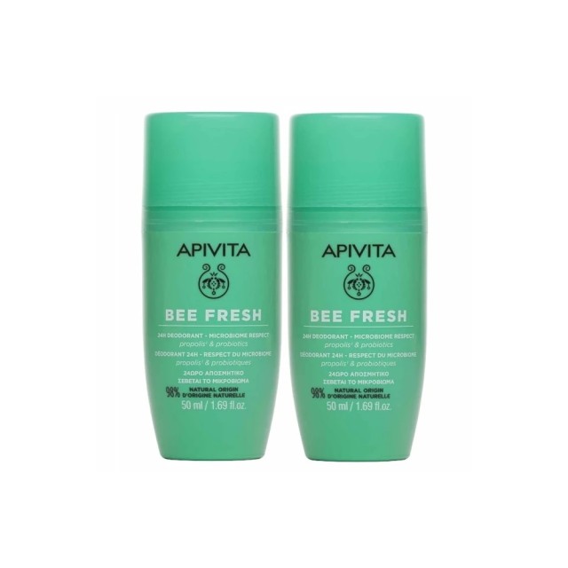 Apivita Bee Fresh 24h Deodorant, Αποσμητικό Roll On με Πρόπολη & Προβιοτικά 2x50ml