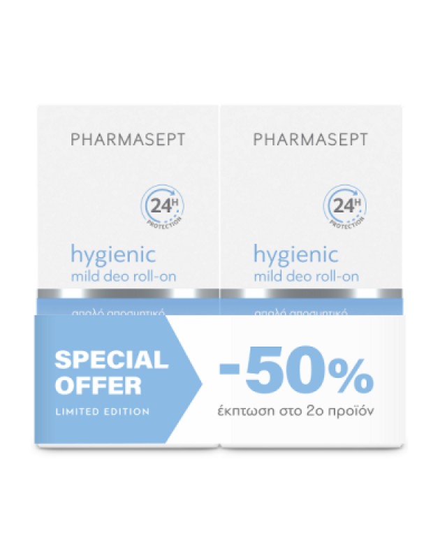 Pharmasept Promo Hygienic Mild Deo Roll-on 24h Απαλό Αποσμητικό για Ευαίσθητες Επιδερμίδες, 2x50ml (-50% στο 2ο προϊόν)