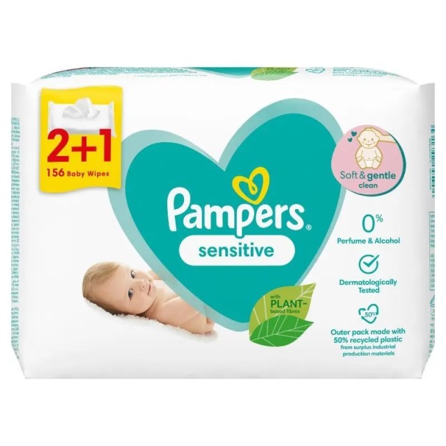 Pampers Baby Wipes Sensitive Μωρομάντηλα 3 x 52