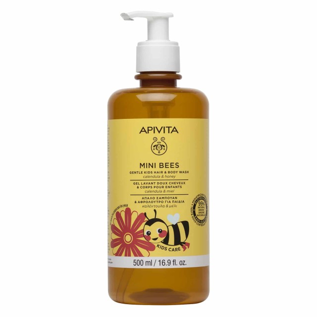 Apivita Mini Bees Απαλό Σαμπουάν & Αφρόλουτρο για Παιδιά, Καλέντουλα & Μέλι 500ml