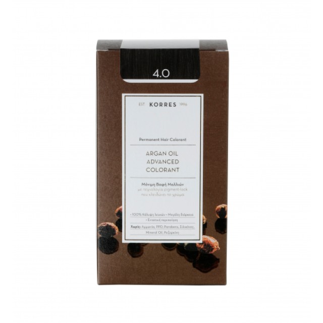 Korres Argan Oil Advanced Colorant N4.0 Brown, Βαφή Μαλλιών Χρώμα Καστανό 