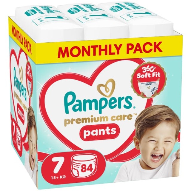 Pampers Premium Care Pants No7 15+kg Πανες-Βρακάκι 84τεμ (Monthly Pack) 