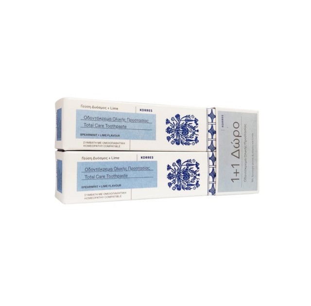 Korres Total Care Toothpaste 1+1 Οδοντόκρεμα Ολικής Προστασίας με Γεύση Δυόσμος & Lime 2x75ml