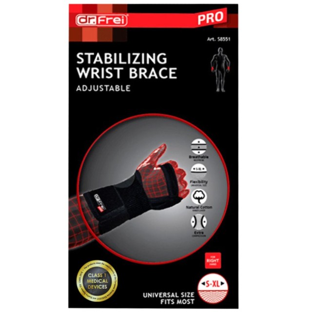  Dr Frei Pro Stabilizing Wrist Brace One Size For Right Hand Νάρθηκας Καρπού Για Δεξί Χέρι Ένα νούμερο Μαύρο Χρώμα (S8551)