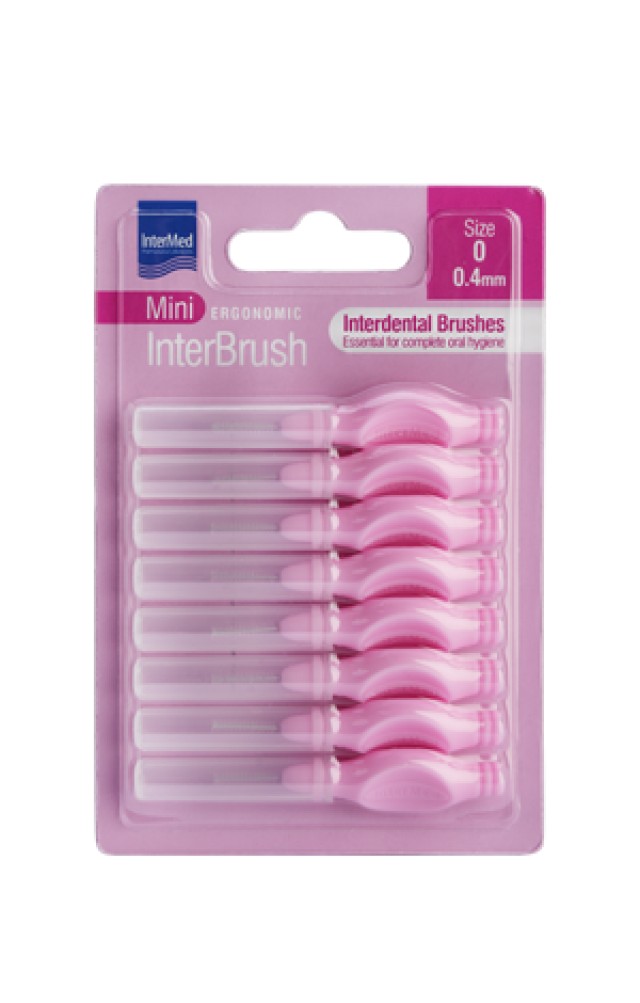Intermed Ergonomic InterBrush Mini Size 0 0,4mm Μεσοδόντια Βουρτσάκια, Χρώμα Ροζ 8 Τεμάχια
