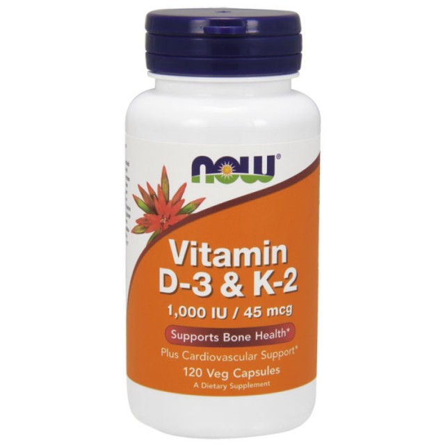 Now Foods Vitamin D3 1000IU & K2 45mcg, Συμπλήρωμα Διατροφής Ισχυρή Φόρμουλα για την Καλή Υγεία των Οστών 120 Κάψουλες