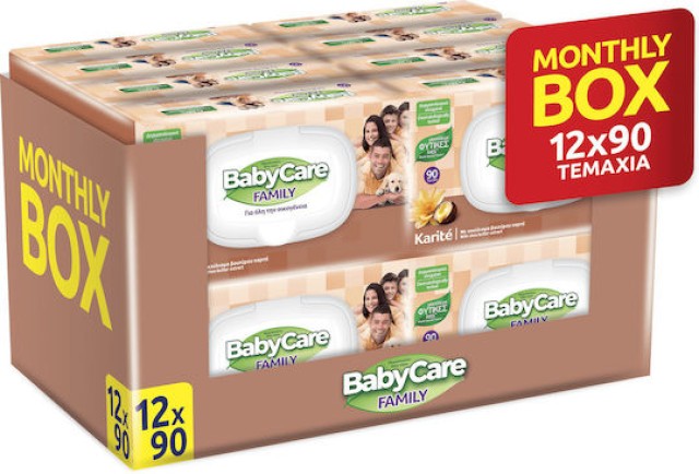 Family Karite Μωρομάντηλα με Καπάκι 1080τμχ (12x90τμχ) Monthly Pack