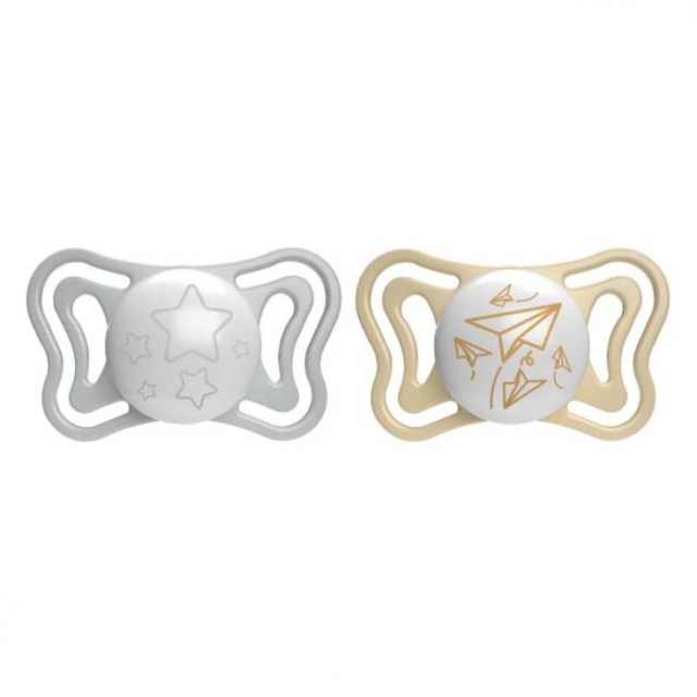 Chicco PhysioForma Light 6-16m Glow in the Dark Πιπίλες Σιλικόνης, Χρώμα Γκρί & Μπέζ 2 Τεμάχια