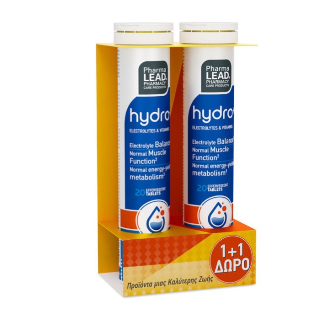 Pharmalead Promo Hydro+ Ηλεκτρολύτες με Βιταμίνες & Μέταλλα, Προσφέρουν Άμεση Ενυδάτωση, Ενέργεια & Εξισορρόπηση στον Ανθρώπινο Οργανισμο (1+1 ΔΩΡΟ) 20 & 20 Αναβράζουσες Ταμπλέτες