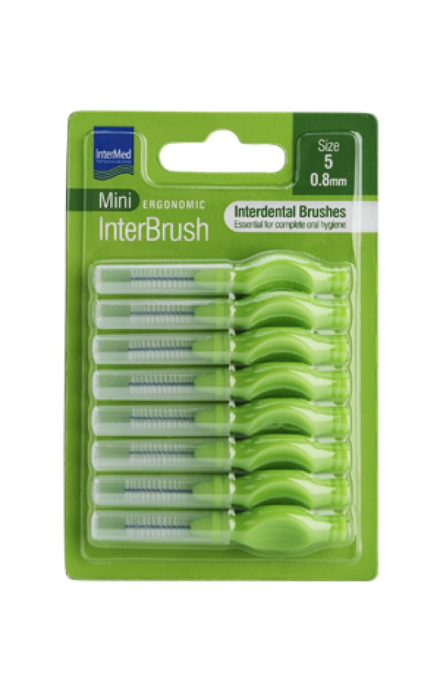 Intermed Ergonomic InterBrush Mini Size 5 0,8mm Μεσοδόντια Βουρτσάκια, Χρώμα Πράσινο 8 Τεμάχια