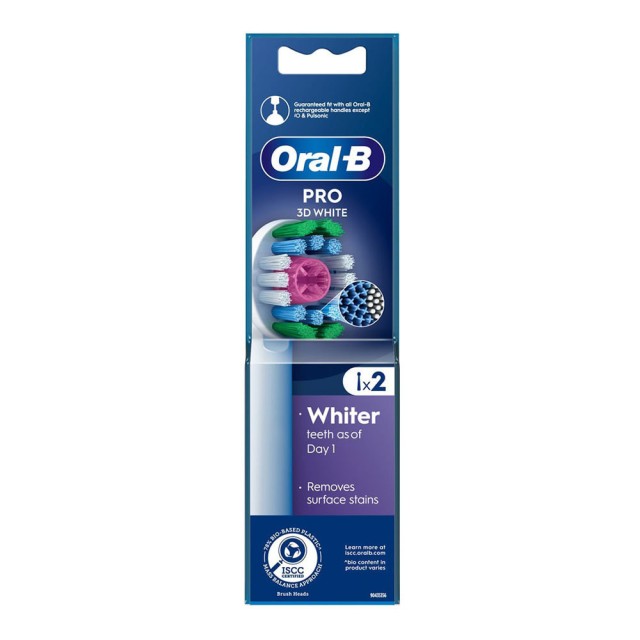 Oral-B Pro 3D White, Ανταλλακτικές Κεφαλές για Ηλεκτρική Οδοντόβουρτσα 2τμχ