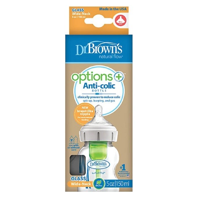 Dr Browns Anti-Colic Options WB51730 Γυάλινο Μπουκάλι με φαρδύ λαιμό κατά των Κολικών 150ml