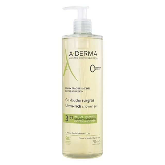 A-Derma Gel Douche Surgras Τζελ Καθαρισμού Για Πρόσωπο & Σώμα Για Ξηρές Επιδερμίδες 750ml