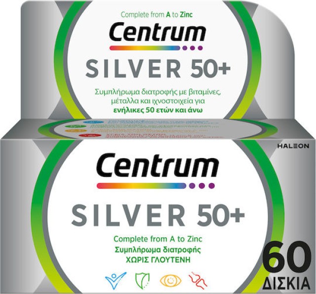 Centrum Silver 50+, Πολυβιταμίνη για Ενήλικες 50 Ετών και Άνω, 60 Δισκία