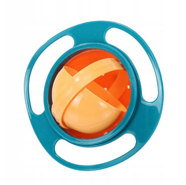 Universal Gyro Bowl 360ᵒ, Περιστρεφόμενο Μπολ Φαγητού με Καπάκι, Χρώμα Πορτοκαλί & Πράσινο