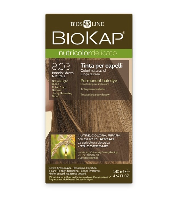 Biokap Nutricolor Delicato No 8.03 Natural Light Blond, Βαφή Μαλλιών Χρώμα Φυσικό Ξανθό Ανοιχτό 140ml