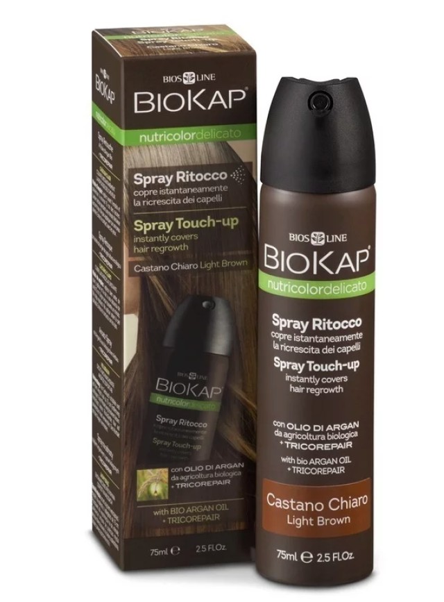 Biokap Touch Up Spray Light Brown, Σπρέυ Κάλυψης Λευκών Χρώμα Ανοιχτό Καστανό 75ml