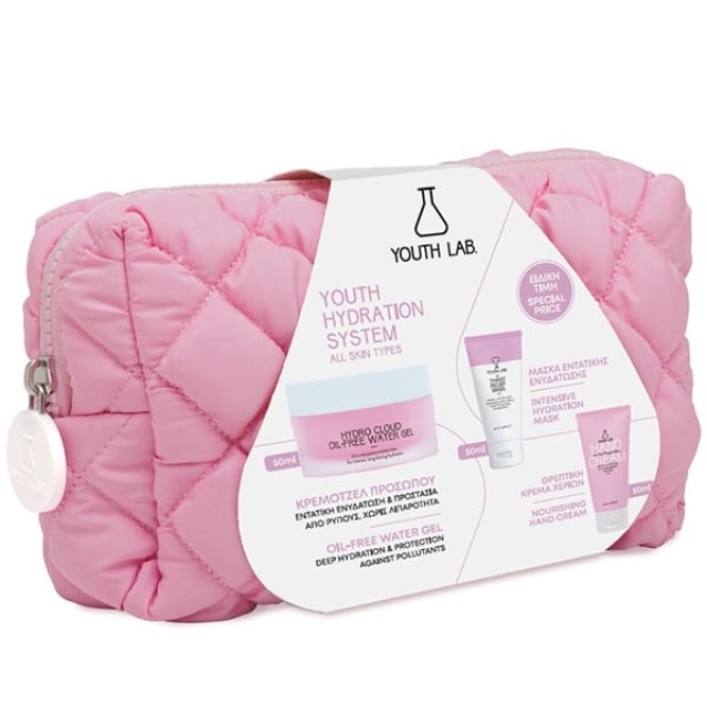 Youth Lab. Youth Hydration System Promo Hydro Cloud Oil-Free Water Gel Ενυδατικό Κρεμοτζέλ Προσώπου 50ml & Thirst Relief Mask Μάσκα Εντατικής Ενυδάτωσης 50ml & Hand Cream Ενυδατική Κρέμα Χεριών 50ml & Νεσεσέρ
