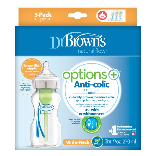 Dr Browns Options WB93600 Πλαστικά Μπουκάλια με φαρδύ λαιμό κατά των Κολικών 3x270ml